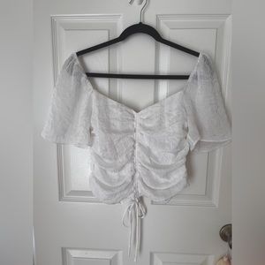 Wayf Secrets Kept Gathered Cinched Blouse Top Ivory White Size S